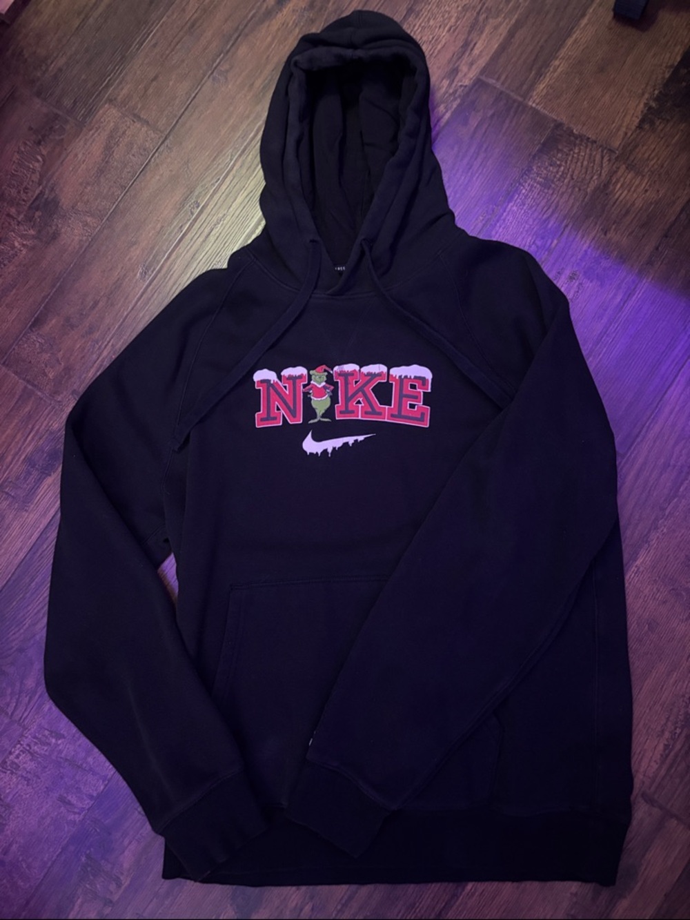 Nike Black Hoodie with custom made grinch nike logo
